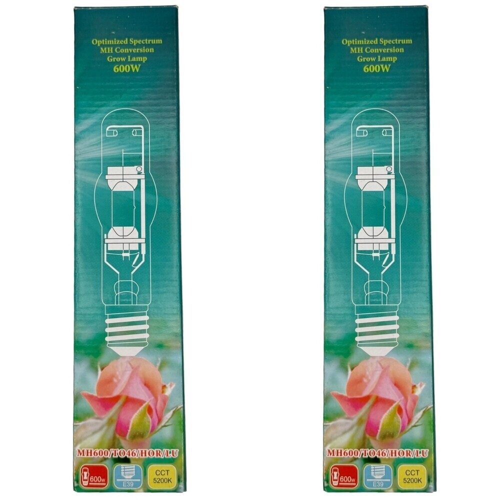 Two 600 W Metal Halide Grow Lamp Light E39 Socket 5200K MH400 T46 HOR